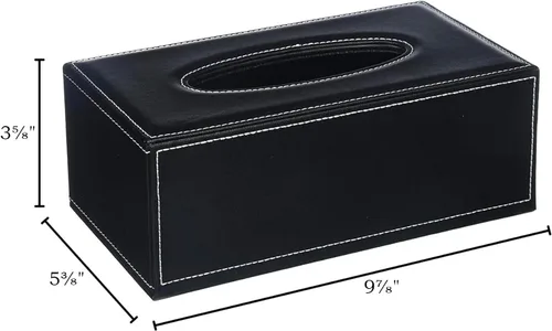 Miniatura 2 de Funda de piel sintética negra para cajas de pañuelos cortas de 3.1 pulgadas de alto, funda para pañuelos faciales para el hogar, oficina, automóvil