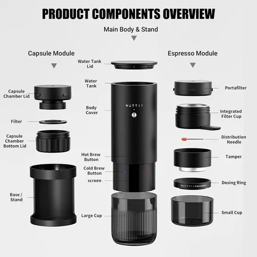 Miniatura 3 de Nuttii E-Coffee - Máquina de café espresso portátil, cafetera de viaje autocalentable de 20 bares, control de presión preciso para extracción