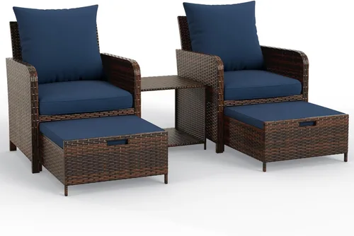 Miniatura 8 de UDPATIO Muebles de balcón - Silla de patio al aire libre con otomana para espacios pequeños, juego de muebles de patio de mimbre de 5 piezas