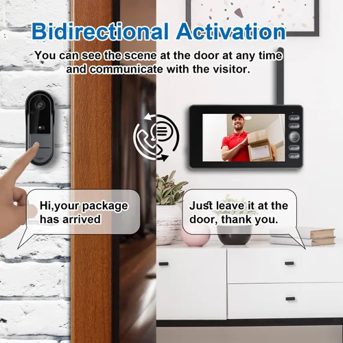 Miniatura 3 de TKMARS Timbre de puerta inalámbrico sin suscripción, activación bidireccional e intercomunicador, IPX65 impermeable, video 1080P, pantalla de 4.3