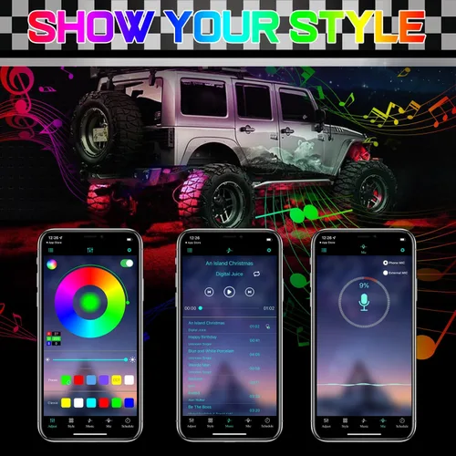 Miniatura 8 de SWATOW - Juego de luces de neón de 4 x 4 pulgadas, luces de roca RGB LED, luces subterráneas con control Bluetooth, luces multicolor para ruedas