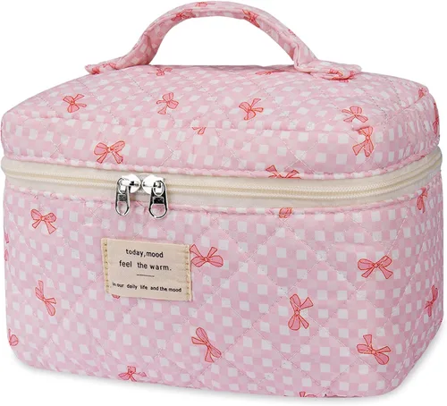 Miniatura 41 de Gosect Bolsa de maquillaje grande, bonita bolsa de cosméticos para mujeres y niñas, bolsa de aseo estética de coqueta floral, bolsa organizadora