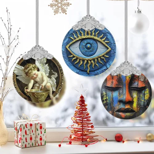 Miniatura 5 de Decoración navideña de vitrales de 3 pulgadas, adornos de Navidad, recuerdo de reliquia, intercambio de regalos, idea de regalo, regalo de bola