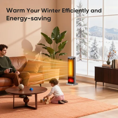 Miniatura 5 de Sweetcrispy Calentador de espacio para uso en interiores, calentador portátil de 24 pulgadas con control remoto y termostato, 3 modos de luz