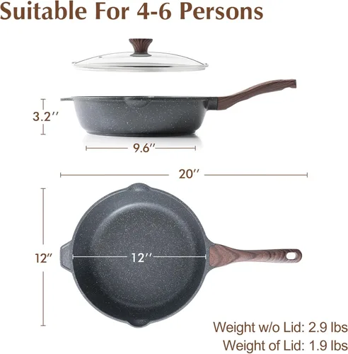 Miniatura 6 de SENSARTE Sartén antiadherente para freír en profundidad, sartén de 12 pulgadas con tapa, mango de enfriamiento, sartén de chef, utensilios de cocina