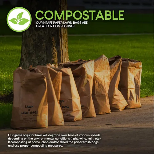Miniatura 5 de Bolsas de papel kraft de 30 galones para césped y hojas (paquete de 10) bolsas de basura de papel grandes ecológicas resistentes a desgarros