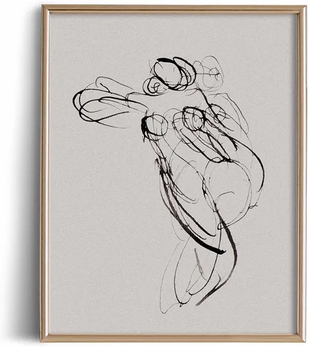 Póster abstracto con impresión de retrato minimalista para mujer, dibujo de líneas, grabado gris rústico, arte de pared con grabado de granja
