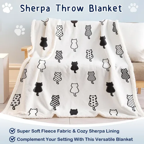 Miniatura 2 de Manta mullida de gato para mujer, manta acogedora de sherpa y gatos, lindas mantas suaves para personas amantes de los gatos, manta de felpa Kawaii