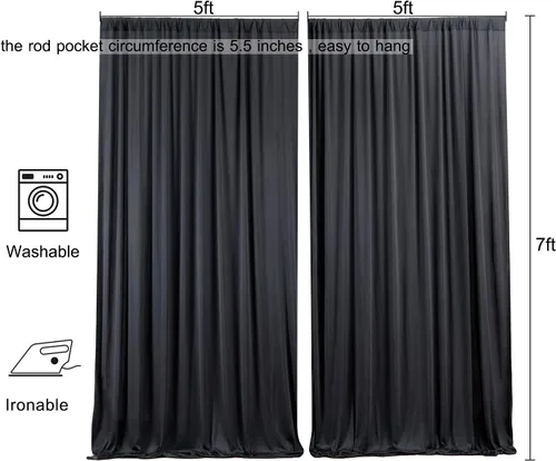 Miniatura 6 de Cortinas de fondo negras negras sin arrugas para fiestas, cortinas de tela gruesa para telón de fondo de fotos para cumpleaños, bodas, baby shower