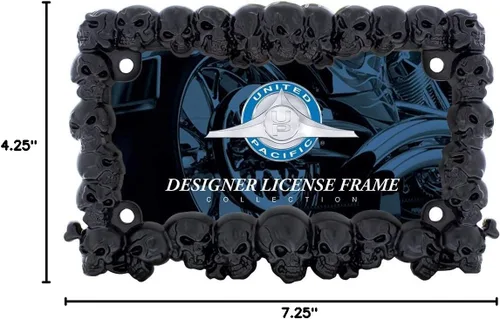 Miniatura 4 de United Pacific 50113 - Marco de placa de motocicleta con diseño de calavera 3D en negro satinado, acabado de zinc fundido a presión, diseño