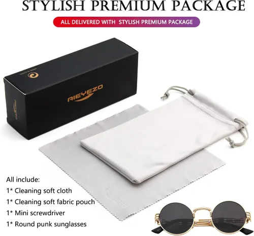 Miniatura 7 de AIEYEZO Round Steampunk Sunglasses for Men Women Retro Circle Hippie Glasses Metal Frame 100% UV Blocking Lens