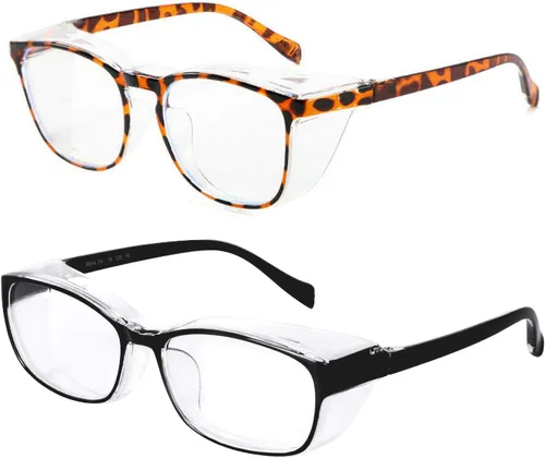 Miniatura 16 de willochra Paquete de 2 gafas de seguridad antivaho con protección lateral, bloqueo de luz azul, cómodas gafas de laboratorio transparentes