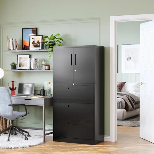 Miniatura 2 de PEUKC Archivador de 2 cajones, archivadores laterales para oficina en casa, cajones de almacenamiento de oficina con cerradura, archivos colgantes