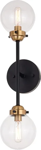 Miniatura 10 de VAXCEL Orbit 1 - Aplique de pared industrial MCM de latón y bronce aceitado claro globo de cristal transparente