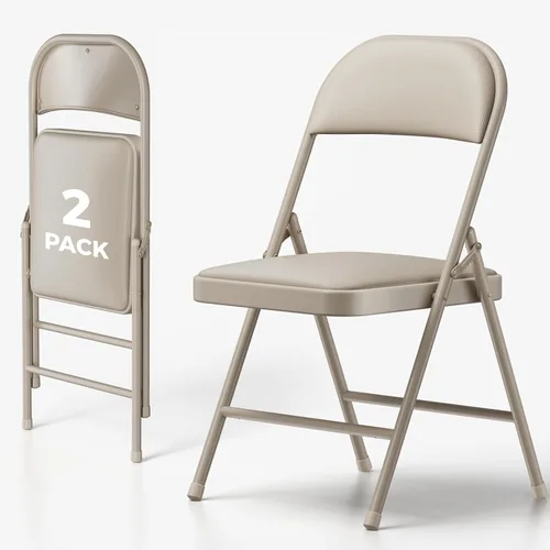 Miniatura 19 de Paquete de 2 sillas plegables, sillas de comedor plegables de piel sintética con asiento y respaldo acolchados, juego de sillas plegables