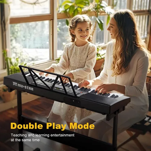 Miniatura 8 de Teclado de piano de 61 teclas, piano eléctrico con teclas iluminadas, 255 tonos/ritmos, sistema de aprendizaje inteligente, auriculares, micrófono