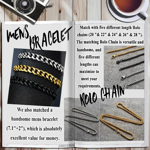 Miniatura 7 de JUNOVUROS Juego de collar de cruz para hombre grande y pequeño con 5 cadenas Rolo y 1 pulsera cubana, regalo de joyería religiosa con cruz