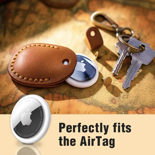Miniatura 3 de Llavero de Airtag de cuero genuino, llavero portátil de Air tag con anillos para llaves, funda de cobertura oculta completa compatible con Airtag