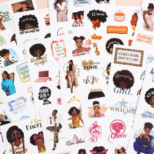 Miniatura 4 de Libro de calcomanías de niña negra para botella de agua: más de 260 calcomanías motivacionales de vinilo impermeable para adolescentes y mujeres