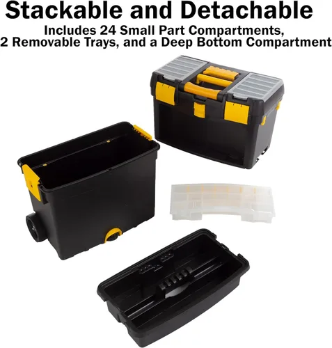 Miniatura 9 de Caja de herramientas portátil con ruedas, cómoda asa plegable y parte superior extraíble – Organizadores y almacenamiento de herramientas de Stalwart