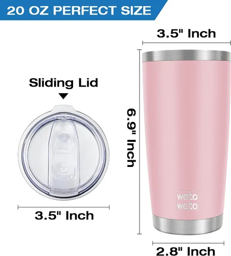 Miniatura 3 de WETOWETO - Vaso de 20 onzas, de acero inoxidable, con aislamiento al vacío, taza de café y agua, de doble pared con recubrimiento en polvo, a prueba