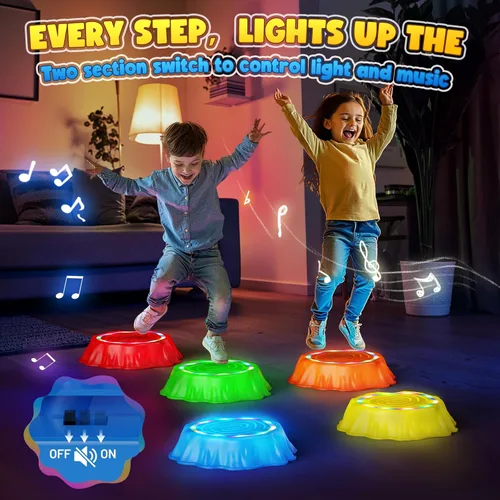 Miniatura 2 de Flooyes Escalones luminosos para niños, 6 piezas con música, escalones antideslizantes, juguete sensorial para habilidades de equilibrio