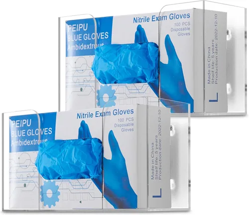 Miniatura 8 de Stock Your Home Dispensador de guantes acrílicos triple, estante para caja de pañuelos, soporte de pared para guantes, para cocina, armario