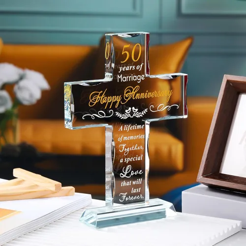 Miniatura 7 de YWHL 50 aniversario de boda, regalos de cruz religiosa para mujeres y hombres, regalo romántico de 50 años para él y ella, recuerdo de cruz