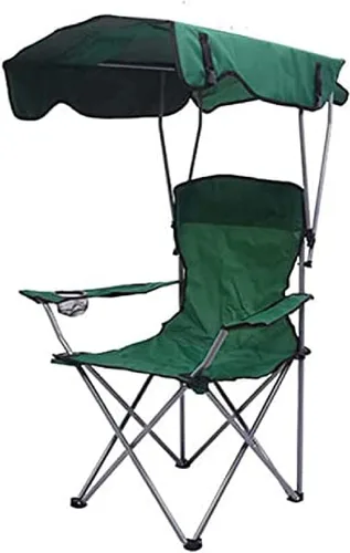Folding Camp Chair With Canopy, Portable Aluminum Beach Outdoor Fishing With Sun Shade And Carrying Bag, Garden Chair For Beach, Pool,