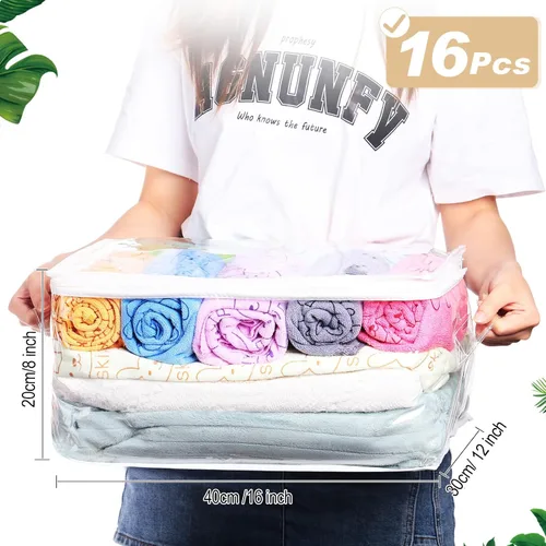 Miniatura 2 de Windyun 16 bolsas de almacenamiento de vinilo transparente con cremallera con asa, bolsas de almacenamiento de mantas de plástico para suéter, ropa