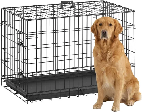 Miniatura 29 de BestPet Jaula para perros 18 pulgadas Negro Perrera de metal plegable con puertas individuales, pestillos seguros de perno deslizante