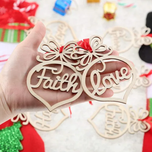 Miniatura 3 de Bememo 30 adornos de Navidad a granel de madera para árbol de Navidad, colgantes de fe, esperanza, rústico, religioso, cristiano, adornos huecos