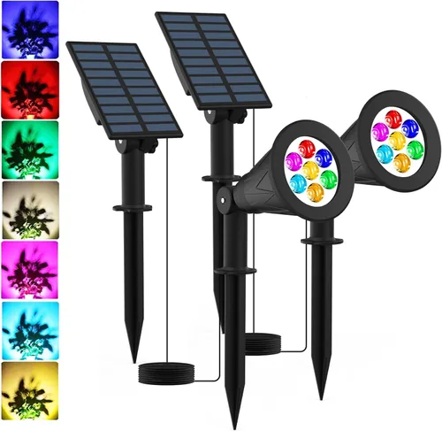 Miniatura 8 de T-SUNUS - Luces solares azules para exteriores de Navidad, 2 modos de focos de jardín impermeables IP65, encendido/apagado automático, foco