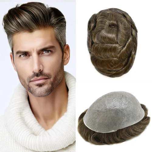 Miniatura 34 de Hombres Toupee Hair Thin Skin Men Human Hair Piece Men Toupee Cabello humano V-loop de aspecto natural Toupee Hombres Hairpiece Men Hair System