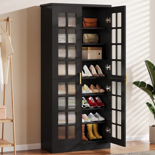 Miniatura 5 de Tribesigns Zapatero alto con puertas, almacenamiento de zapatos de 8 niveles con estantes ajustables, moderno organizador de zapatos para entrada