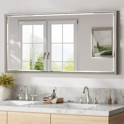 Miniatura 46 de Espejo de baño negro, espejo de baño biselado de 16 x 24 pulgadas para pared, espejo con marco negro antioxidante para decoración de baño, sala