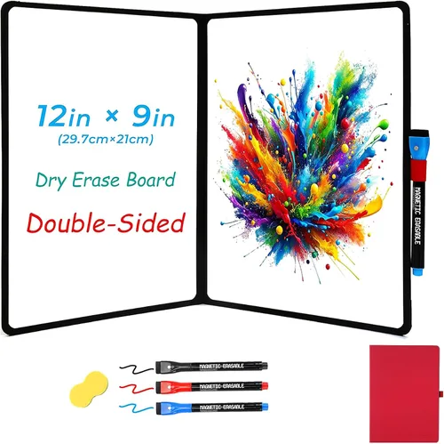 Miniatura 16 de Pizarra blanca de doble cara de 12 x 9 pulgadas, pizarra portátil de borrado en seco ultrafina de 0.3 pulgadas con 3 marcadores y superficie