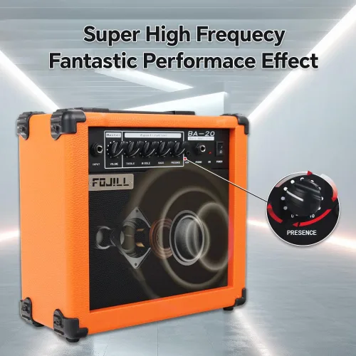 Miniatura 4 de Amplificador de guitarra eléctrica de bajo de 20 W FOJILL, amplificador de práctica, rendimiento, escenario, pequeño, portátil, de viaje con Naranja