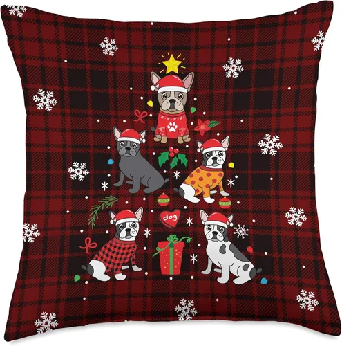 Miniatura 5 de Bulldog francés regalo lindo Navidad Bulldog francés adorno de Navidad árbol perro divertido regalo manta almohada 16x16, multicolor