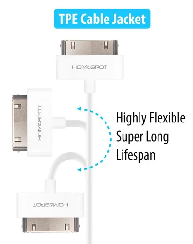 Miniatura 3 de Cable cargador corto de 30 pines [certificado MFi] para iPhone 4, iPhone 4S, iPad 1/2/3, iPod Touch, iPod Nano (blanco, 8 pulgadas, 7.9 in, 1 unidad)