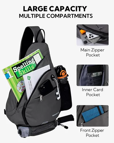 Miniatura 3 de WATERFLY - Mochila con eslinga, bandolera pequeña, mochila al hombro, cruzada, para hombres y mujeres, para viajes, ciclismo, senderismo, mochila