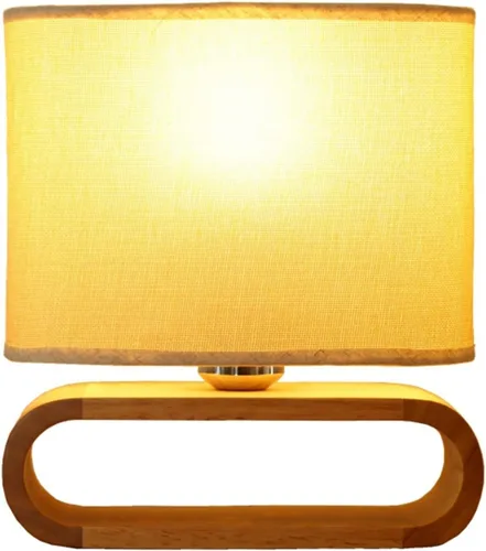 Miniatura 7 de Lámpara de escritorio LED con base de madera, lámpara de mesa, pantalla de tela, luces de mesa, lámpara de mesita de noche, luces de lectura
