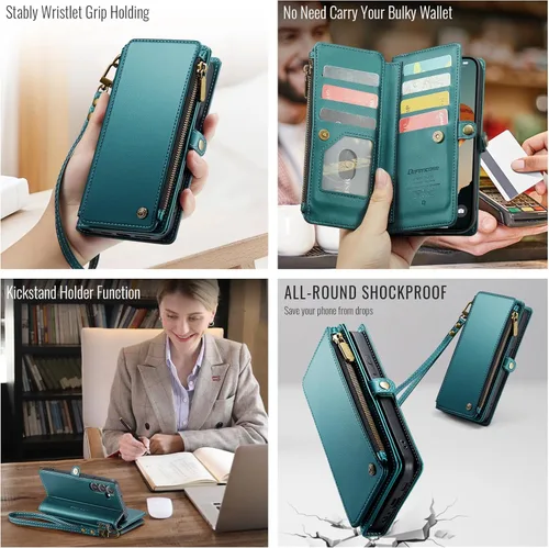 Miniatura 3 de Defencase Compatible con Galaxy A14 5G Funda Cartera con Tarjetero de Bloqueo RFID para Mujeres y Hombres, Funda de Teléfono Cartera de Cuero PU