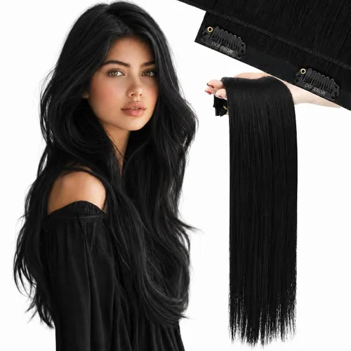 Miniatura 30 de Moresoo Genius - Extensiones de cabello humano real con clip, color negro azabache, invisibles, sin costuras, de trama de piel sintética