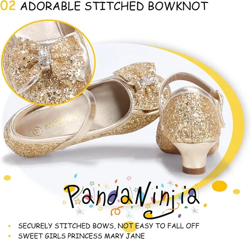 Miniatura 125 de PANDANINJIA Vestido de jada para niñas y niños pequeños, zapatos de princesa Mary Jane con tacones con lazo para fiesta, boda, boda
