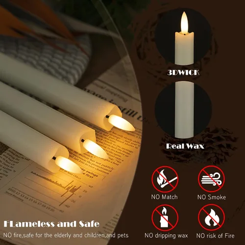 Miniatura 3 de JOIONE Velas cónicas sin llama con temporizador remoto, paquete de 6 velas parpadeantes de cera real, funciona con pilas, velas LED eléctricas