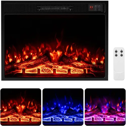 COSTWAY Inserto de chimenea eléctrica de 23 pulgadas, calentador de chimenea de 750 W/1500 W con control remoto, color y brillo de llama ajustables,