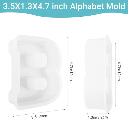 Miniatura 2 de Gartful Moldes de letras de resina para fundición, moldes de silicona de resina del alfabeto mayúscula B para epoxi, moldes de silicona 3D gruesos