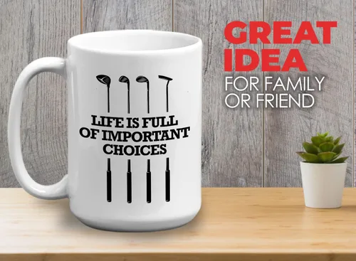 Miniatura 2 de Bubble Hugs Taza de café de golf de 15 onzas, la vida está llena de opciones importantes, divertido regalo de broma para atletas, aficionados