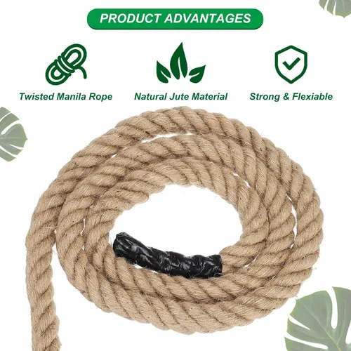 Miniatura 3 de PATIKIL Cuerda de yute trenzada de 1-1/2 pulgadas x 50 pies, cuerda de yute gruesa natural, cuerda de arpillera para muelles, barandillas